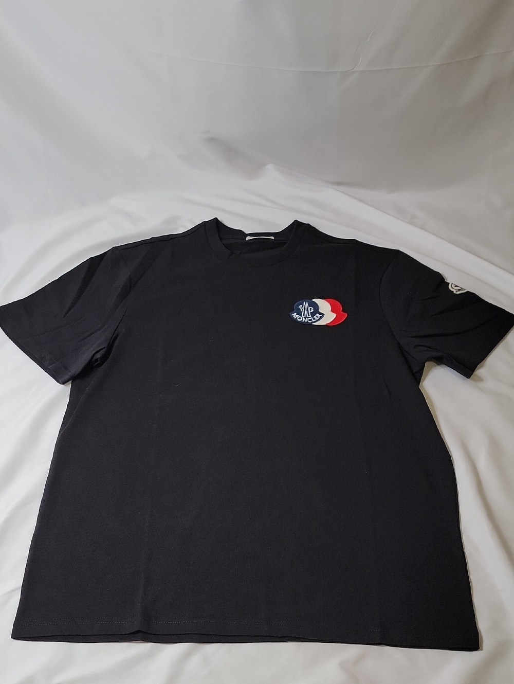 Moncler Black Short-Sleeve Tee with Tricolor Logo